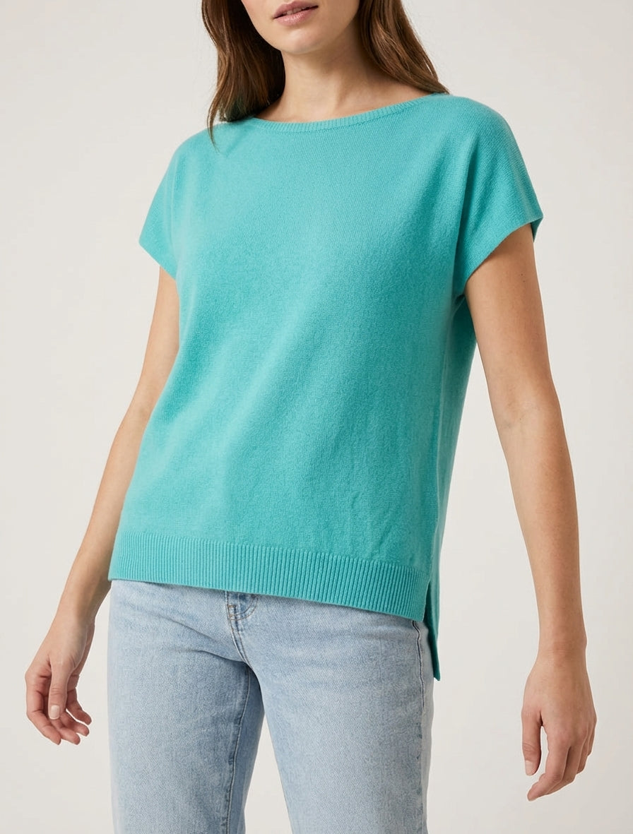 Feiner einfarbiger Strickpullover - Wassergrün