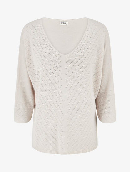 Feiner einfarbiger Pullover mit durchbrochenen Linien - Beige