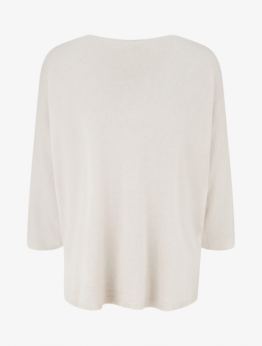 Feiner einfarbiger Pullover mit durchbrochenen Linien - Beige