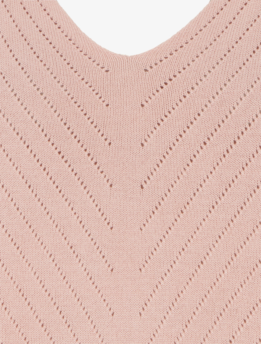 Pull fin uni à lignes ajourées - Rose - 3