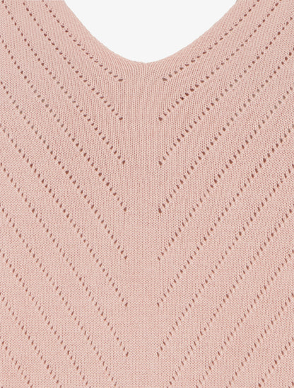 Pull fin uni à lignes ajourées - Rose - 3