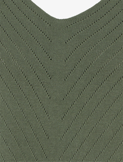 Pull fin uni à lignes ajourées - Kaki - 3