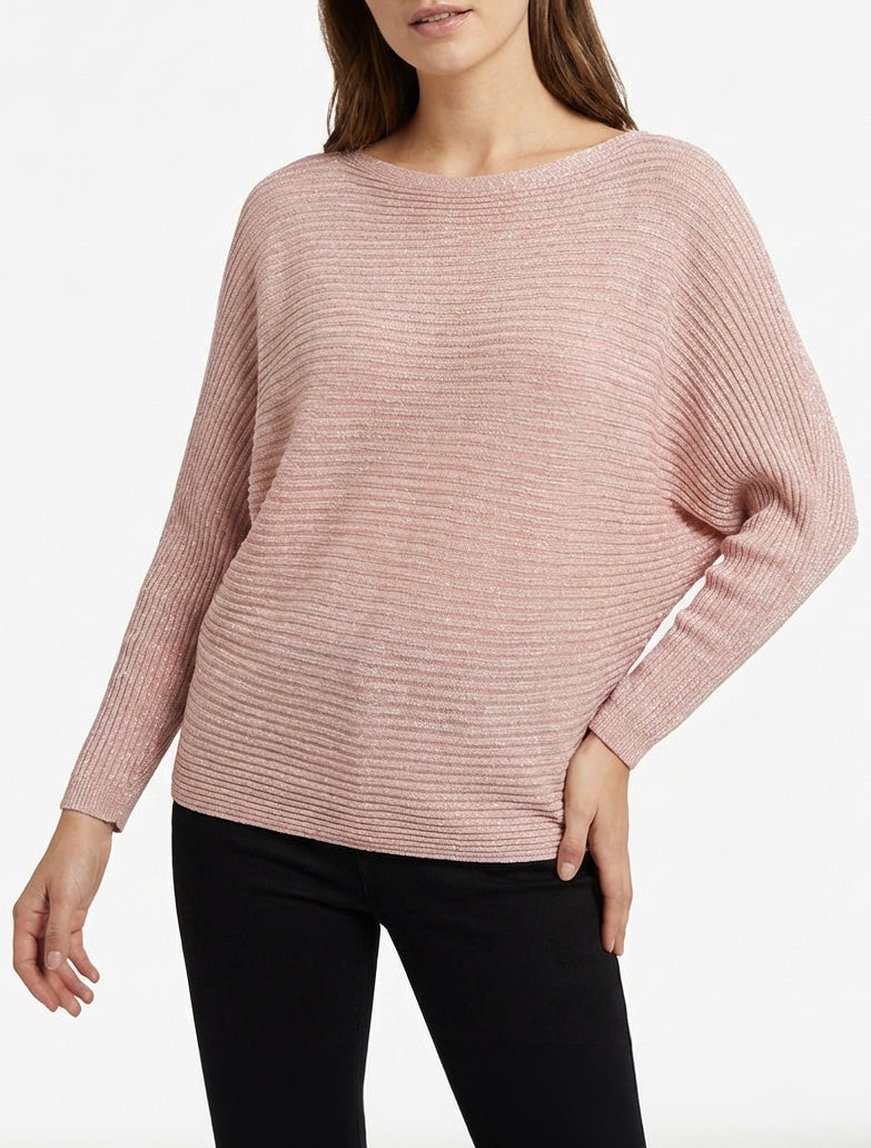 Feiner irisierter Pullover mit Fledermausärmeln. - Rose