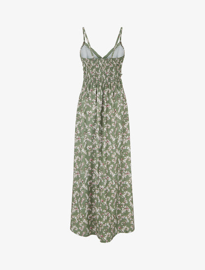 Robe longue fleurie à dos élastiqué - Kaki - 2