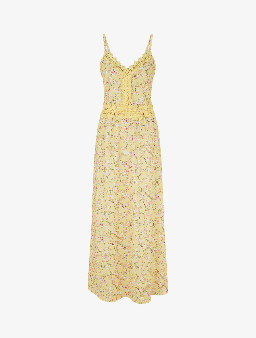 Robe longue fleurie à dos élastiqué - Jaune - 1