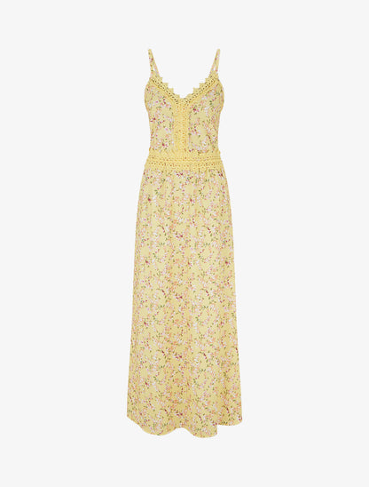 Robe longue fleurie à dos élastiqué - Jaune - 1