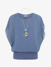 Top boule uni à manches courtes - Bleu gris - 1