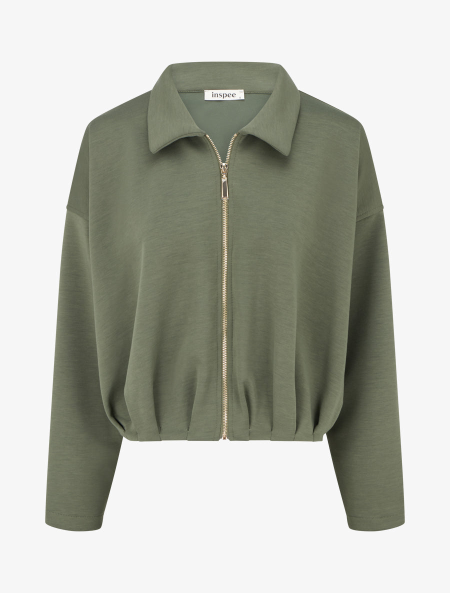 Veste coupe boule zippée effet froncé - Kaki - 1
