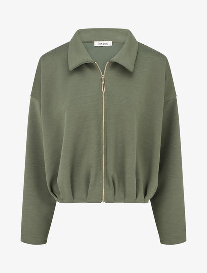 Veste coupe boule zippée effet froncé - Kaki - 1