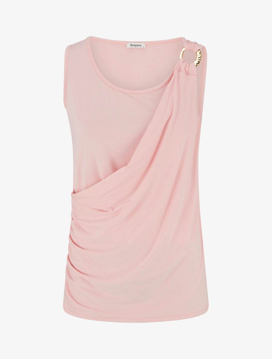 Top sans manches effet drapé à bretelle bijou - Rose - 1