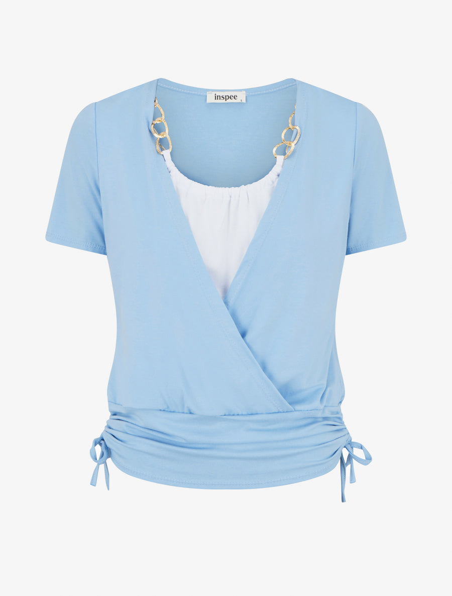 Top effet superposé à chaînes - Bleu ciel - 1