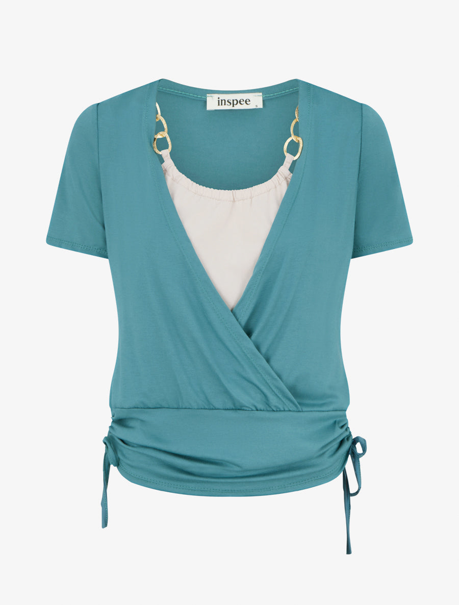 Top effet superposé à chaînes - Turquoise - 1