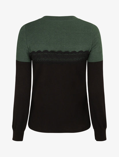 Pull fin et bande en dentelle - Vert sapin - 2