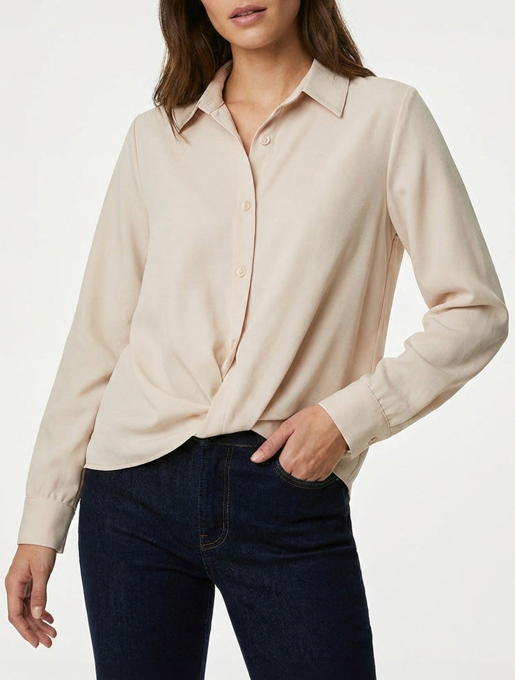 Asymmetrische gebundene Bluse - Beige