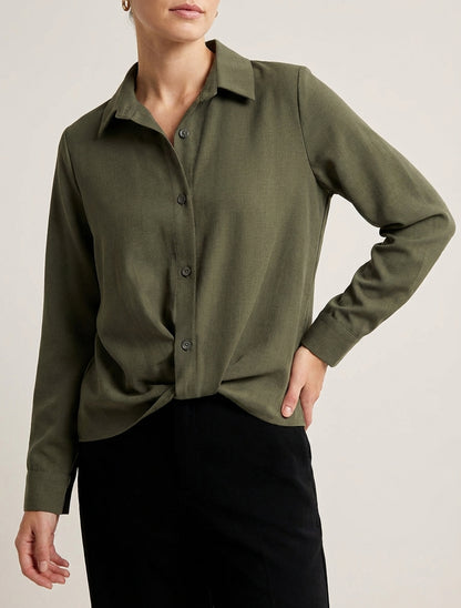Asymmetrische gebundene Bluse - Kaki