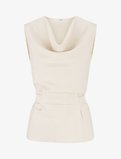 Top uni sans manches à col bénitier - Beige - 1