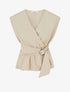 Top élastiqué uni à manches courtes - Beige - 1