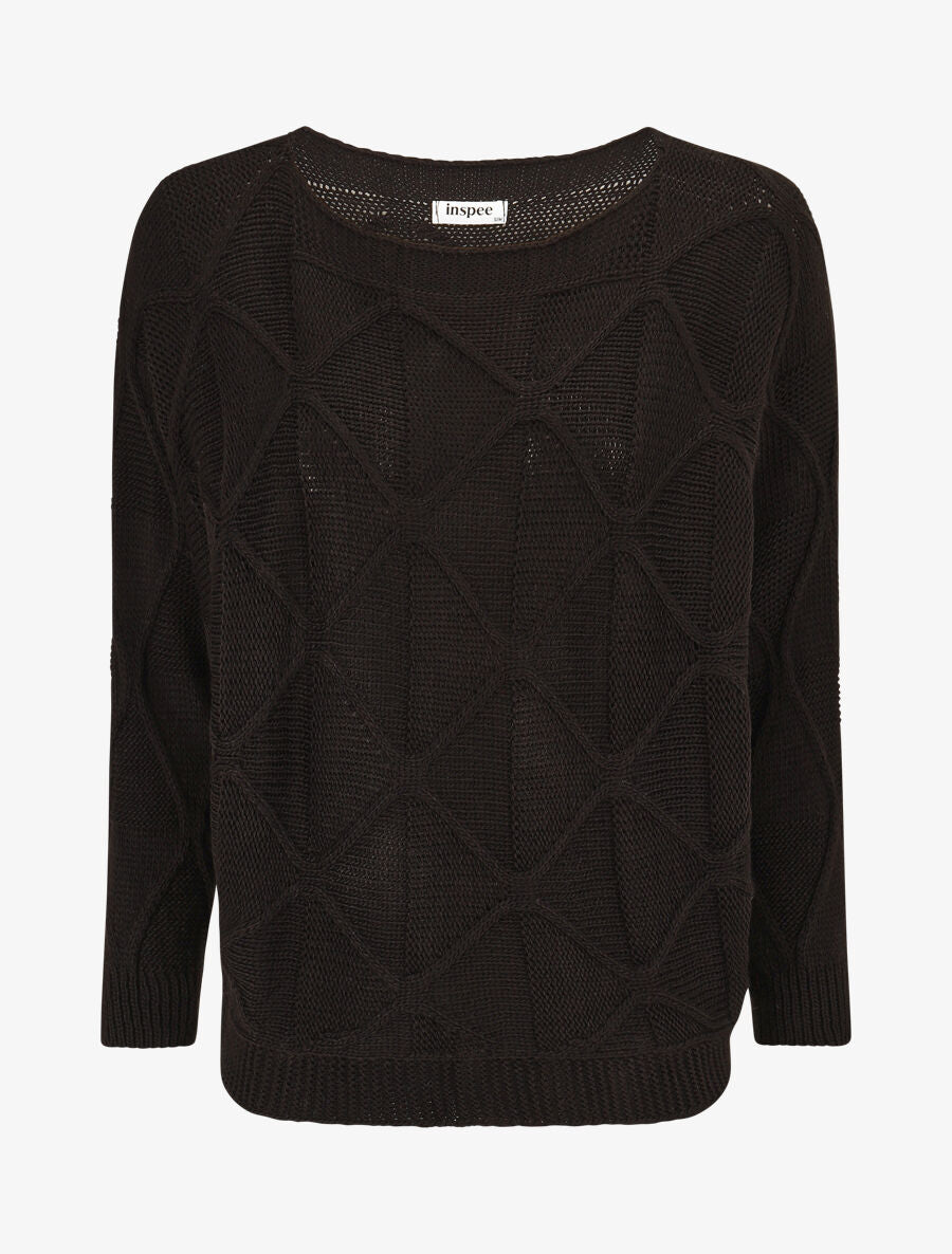 Pull en maille à losanges - Noir - 4