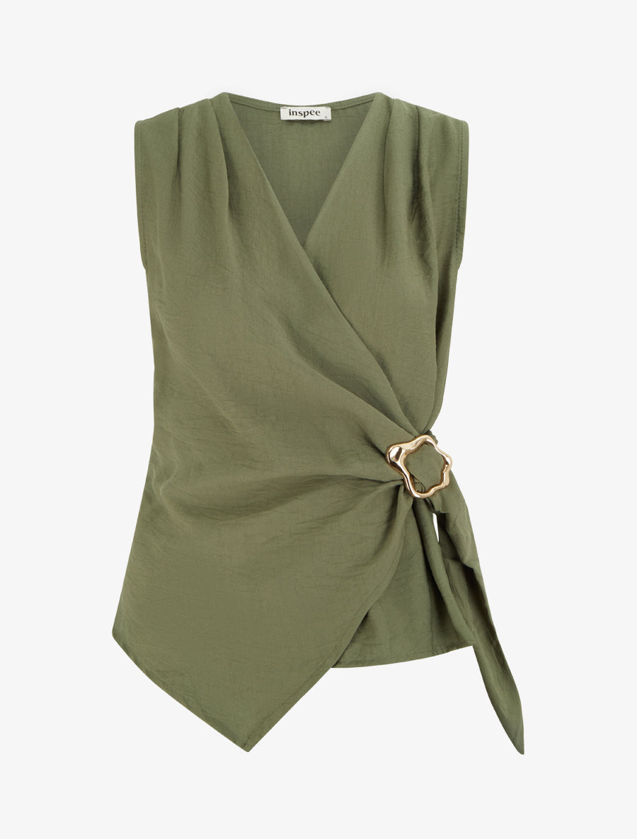 Top croisé à empiècement bijou - Kaki - 1