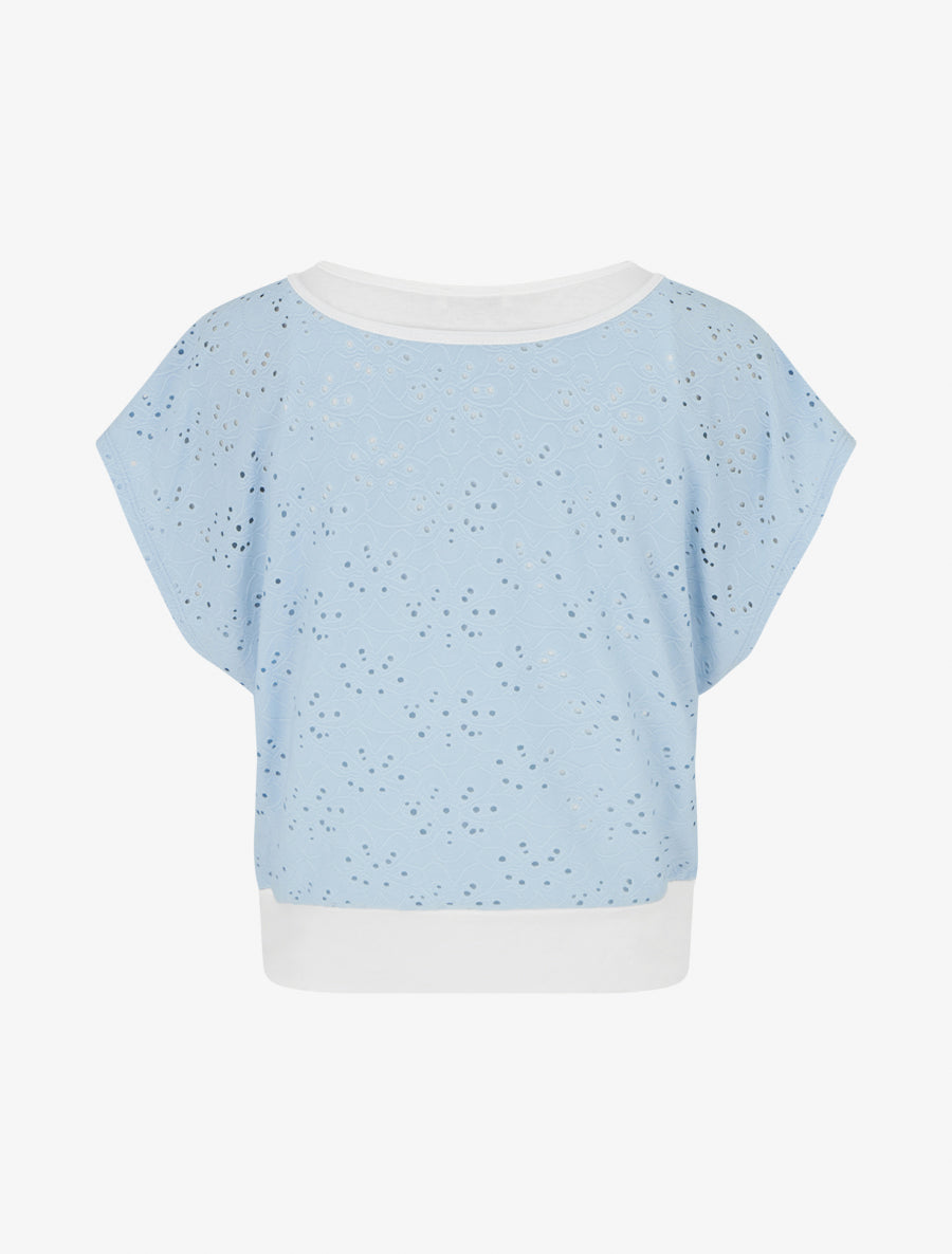 Top uni ajouré à manches courtes - Bleu ciel - 2
