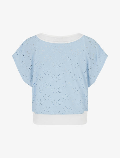 Top uni ajouré à manches courtes - Bleu ciel - 2