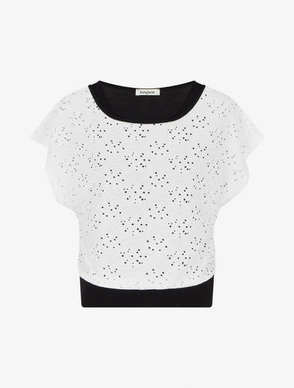Top uni ajouré à manches courtes - Blanc - 1