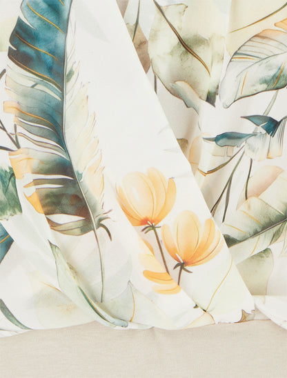 Top imprimé feuilles à manches volantées - Beige - 3