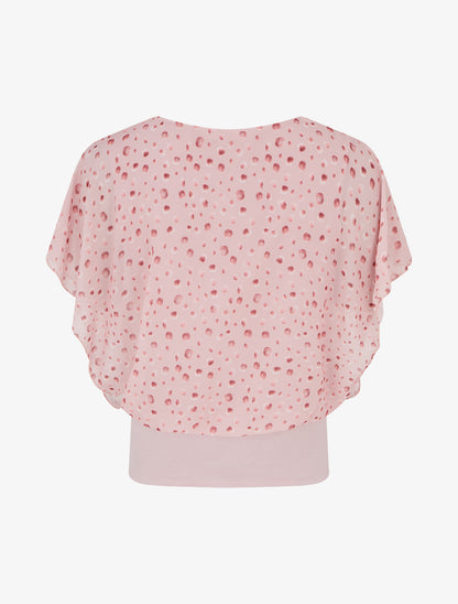 Top imprimé petits ronds à manches volantées - Rose - 2