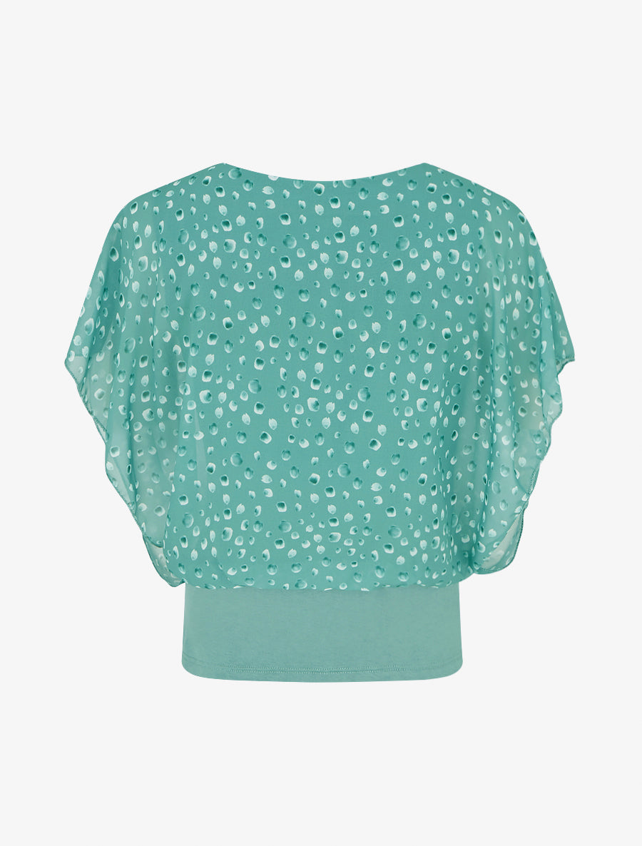 Top imprimé petits ronds à manches volantées - Vert - 2