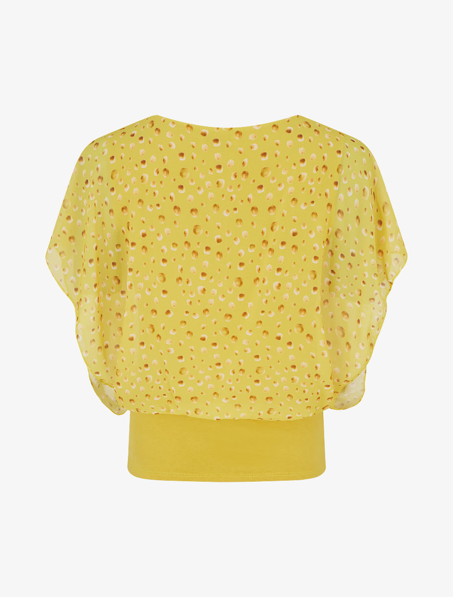 Top imprimé petits ronds à manches volantées - Jaune - 2