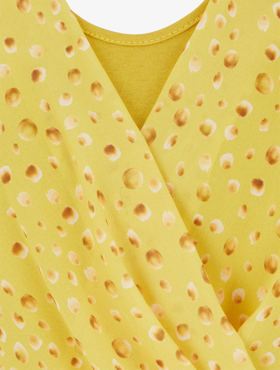 Top imprimé petits ronds à manches volantées - Jaune - 3