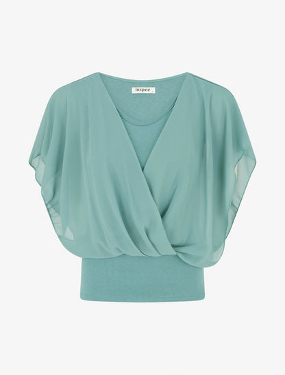 Top uni à manches volantées - Turquoise - 1