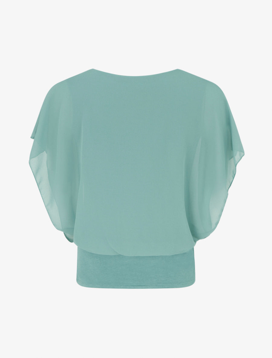 Top uni à manches volantées - Turquoise - 2