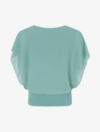 Top uni à manches volantées - Turquoise - 2