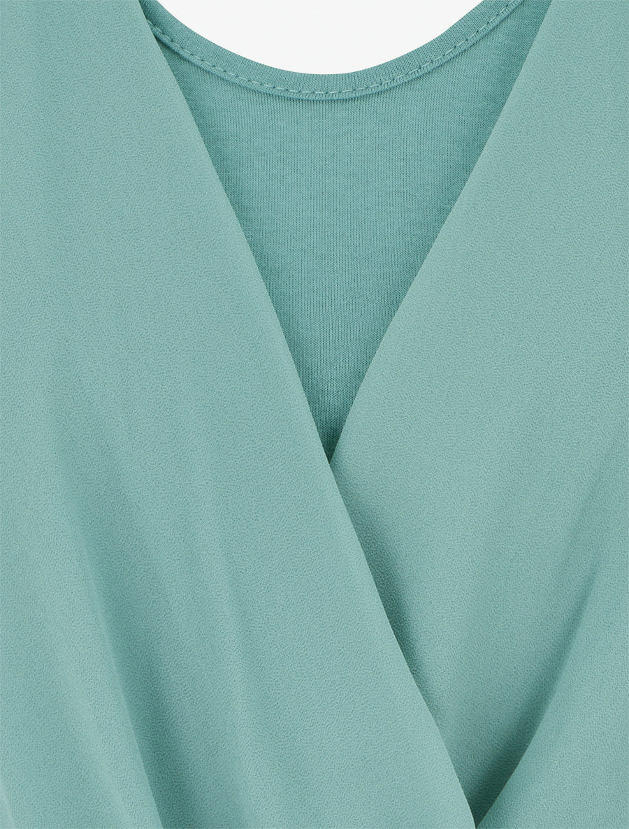 Top uni à manches volantées - Turquoise - 3