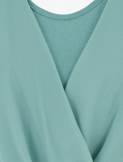 Top uni à manches volantées - Turquoise - 3