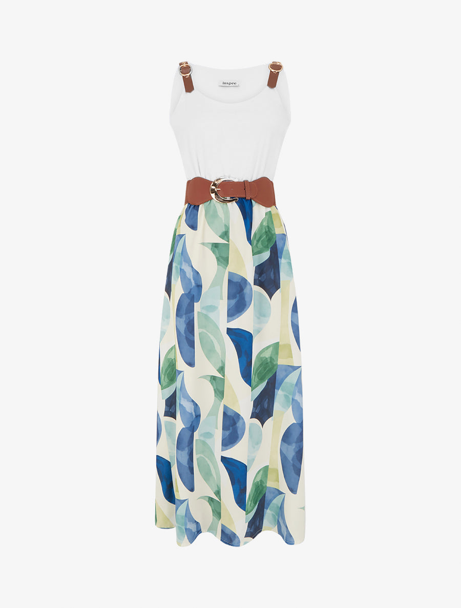 Robe imprimé fantaisie à bretelles en simili - Marine - 1