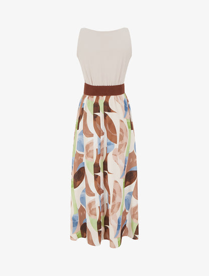 Robe imprimé fantaisie à bretelles en simili - Beige - 2