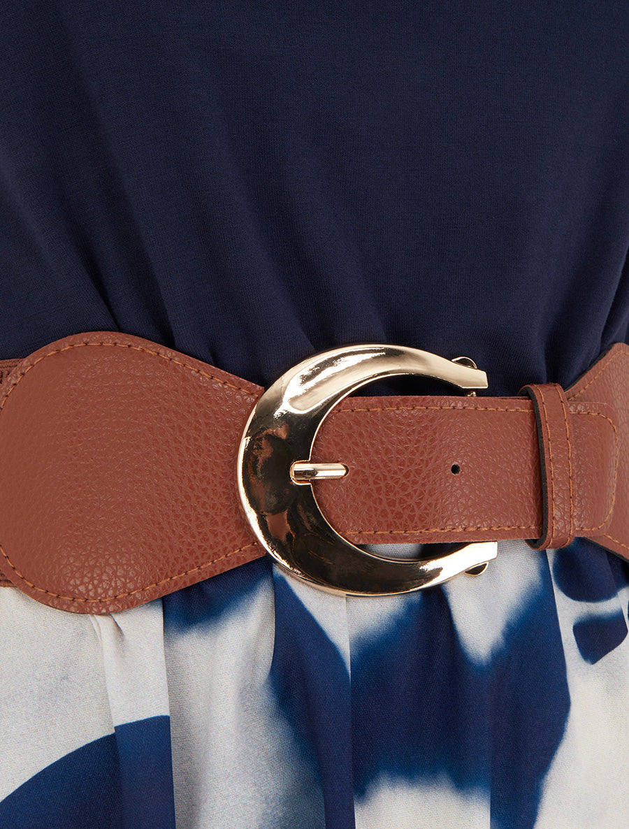 Robe mi-longue à bretelles en simili - Marine - 3