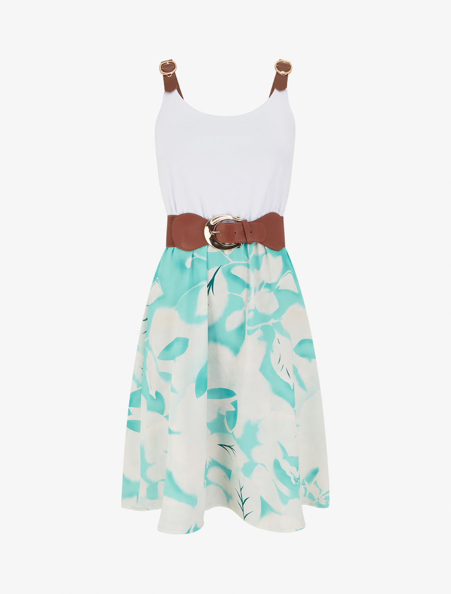 Robe mi-longue à bretelles en simili - Vert menthe - 1