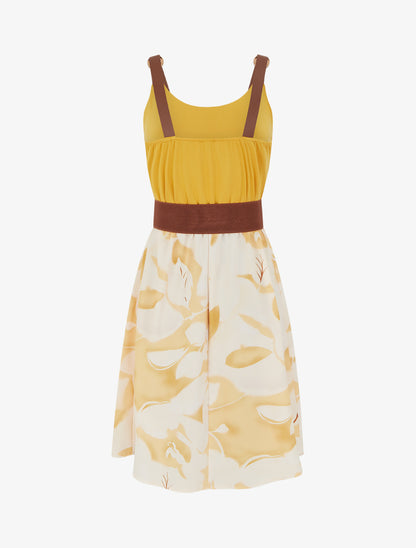 Robe mi-longue à bretelles en simili - Jaune - 2