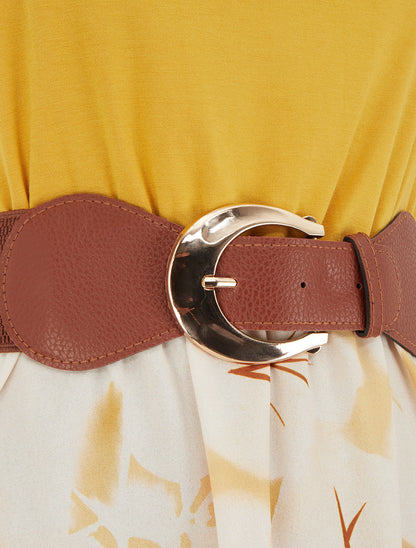 Robe mi-longue à bretelles en simili - Jaune - 3