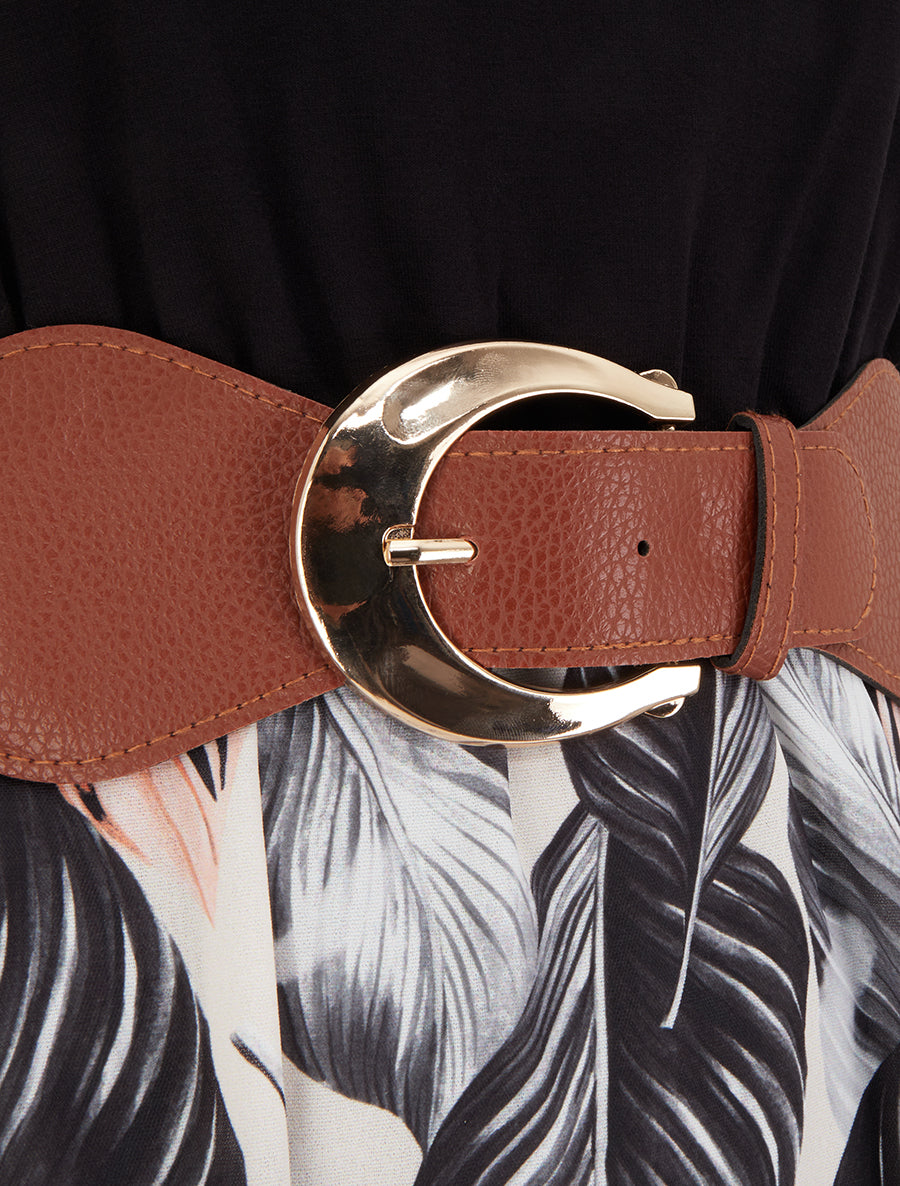 Robe mi-longue imprimée à bretelles en simili - Noir - 3