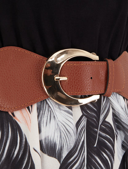 Robe mi-longue imprimée à bretelles en simili - Noir - 3