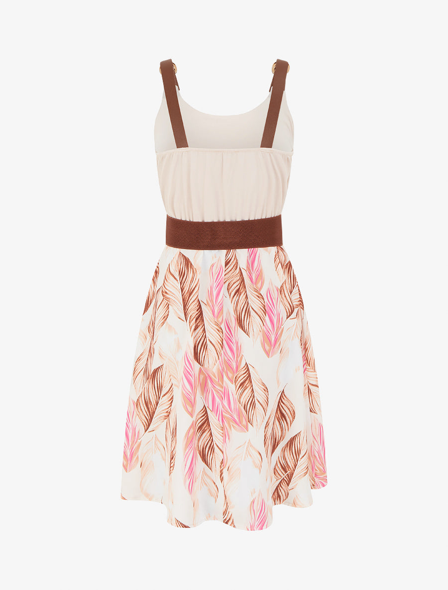 Robe mi-longue imprimée à bretelles en simili - Beige - 2