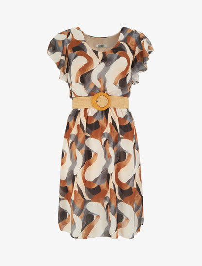 Robe à mancherons volantés imprimé fantaisie - Noir - 1