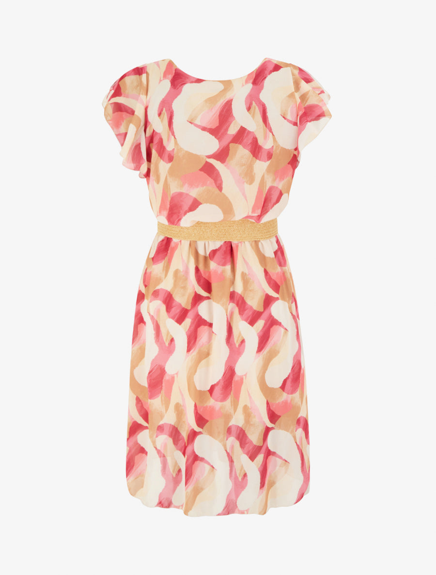 Robe à mancherons volantés imprimé fantaisie - Rose - 2