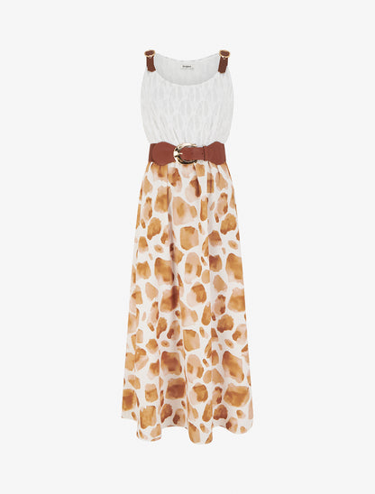 Robe longue à imprimé girafe et bretelles simili - Marron - 1