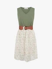 Robe coupe évasée imprimé pois fantaisies - Kaki - 1