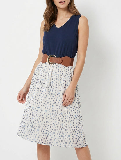 Kleid mit ausgestelltem Schnitt und fantasievollem Punktmuster - Marine